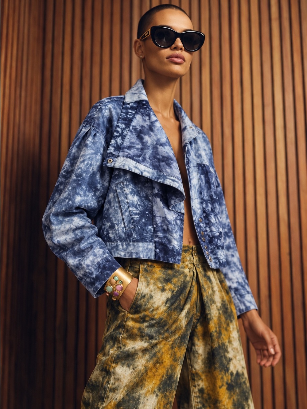 NWT BLANKNYC Tide Is High Blue Tie Dye Utility Moto Jacket XL